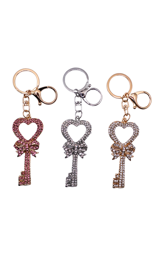 Bling Heart Key Charm