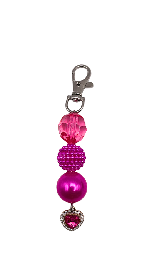 Hot Pink Diamonds and Pearls Heart Beaded Charm