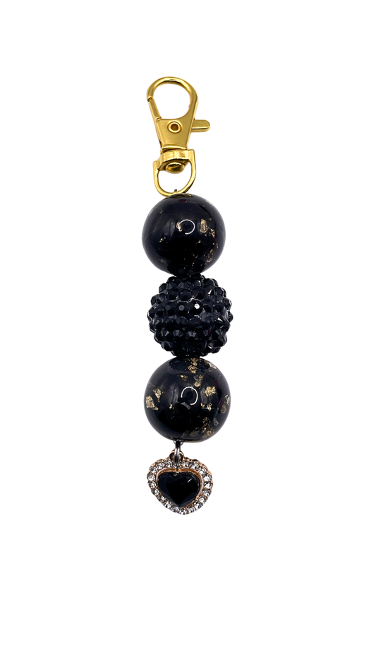 Black Golden Heart Beaded Charm