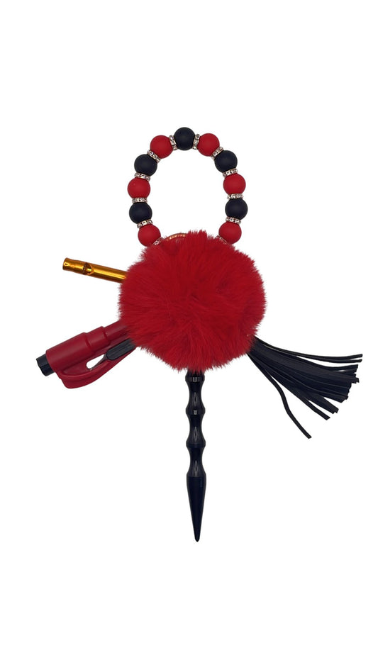 Black/Red Beaded Keychain